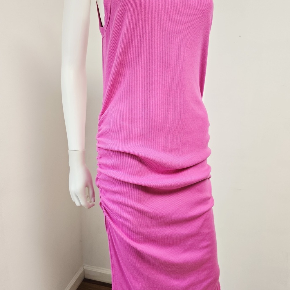 Michael Stars Wren Dress Large Stretchy Ruched Sides Slit Midi Sleeveless Mystic - Picture 4 of 10